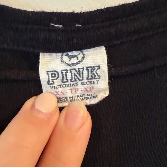 VS Pink Black Cropped Tee Shirt Sz XS - Picture 3 of 5